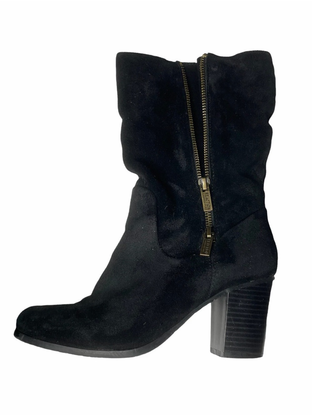 Kenneth Cole Reaction 7 Lady of Mine Suede Leather Heeled black Boots Shoes 7M